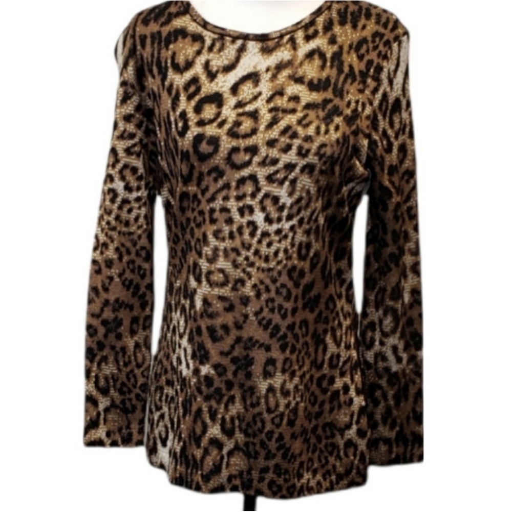 St. John Animal Print Crew Neck Sweater Medium